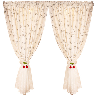 法式田园风小碎花蕾丝裙摆棉麻窗帘卧室飘窗半帘门帘免打孔魔术贴