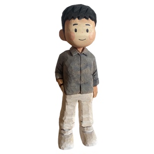 纯手工小木雕治愈系手作木刻小人立体人偶Q版卡通人物定制小摆件