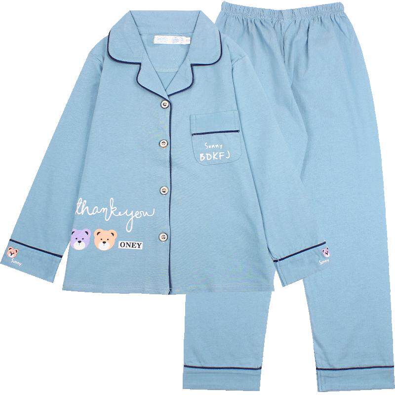 亲子睡衣母子春秋纯棉长袖儿童睡衣一家三口装中大童家居服家庭装