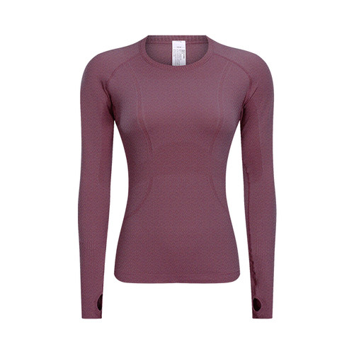 KUD中高端圆领t恤无缝长袖瑜伽服女修身健身房运动跑步上衣女