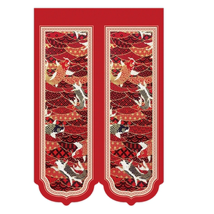 新中式免打孔遮挡门帘红色喜庆新年装饰卧室卫生间厨房隔断帘子