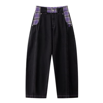 PSYCHOS复古格纹刺绣香蕉牛仔裤