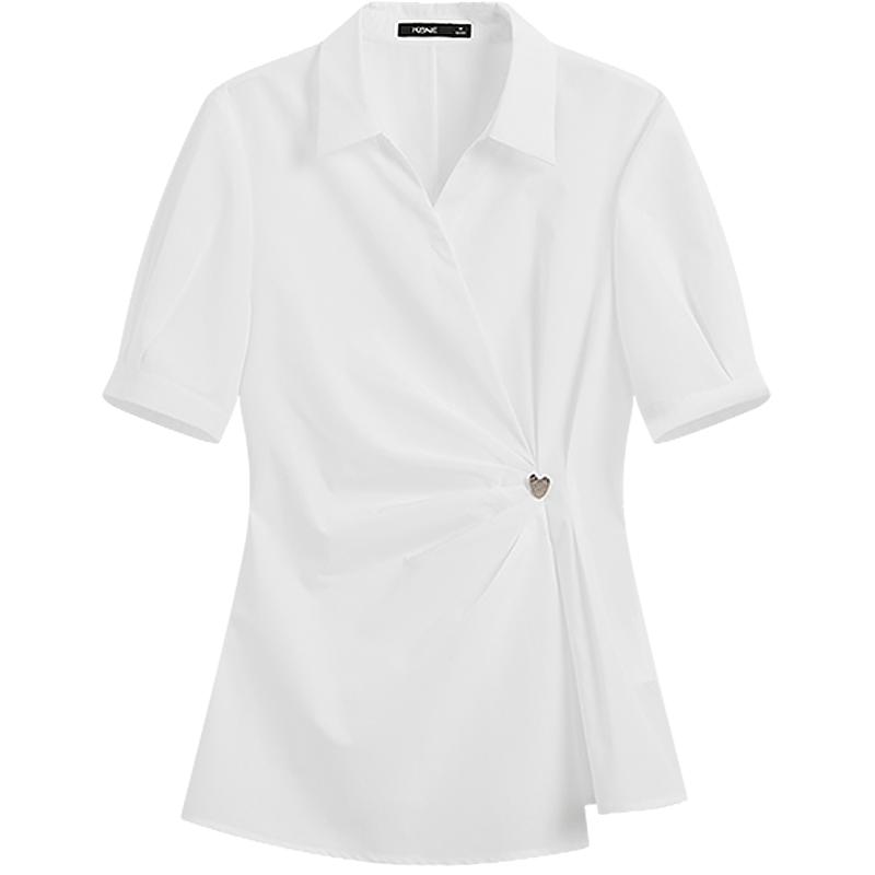 KBNE法式扭结收腰设计感白色衬衫女装2026夏季新款泡泡袖短袖衬衣