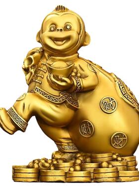 开运生肖金猴摆件纳福猴子吉祥物摆件十二生肖猴摆设铜猴背钱袋猴