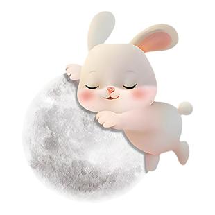 兔子月亮儿童房装饰画创意温馨女孩房间卧室背景墙床头挂画壁灯