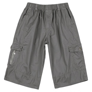 七分裤男款宽松夏季薄款纯棉运动休闲短裤大码多口袋过膝工装中裤