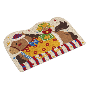 马年新年卡通氛围感丝圈地垫入户门玄关进门门口内外地毯防滑脚垫