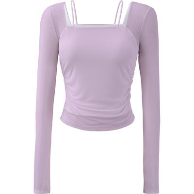 EPIH方领瑜伽服长袖美背侧边微褶