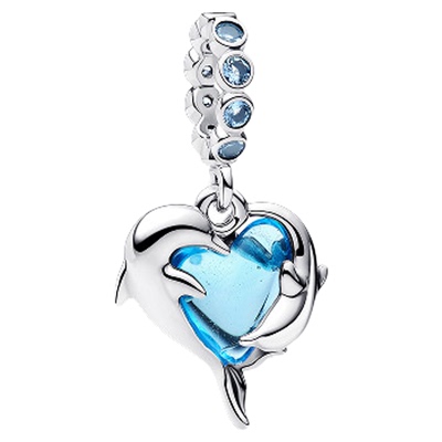 Pandora潘多拉蓝色穆拉诺玻璃海豚吊饰海洋夏日礼物diy