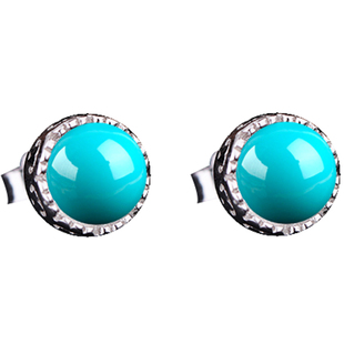 S925纯银耳钉空托圆形耳饰配件镶嵌蜜蜡绿松石南红女耳钉银托6*6