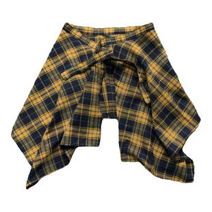 夏季韩系黄色格子半身裙女叠穿围裙防晒系带遮臀罩裙舞蹈屁帘下摆