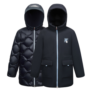 FILA 斐乐童装儿童中长款羽绒服2025冬季新款男童休闲双面穿外套