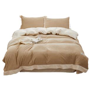 A类加厚牛奶绒四件套定制冬季加厚保暖双拼色珊瑚绒4件套床上用品