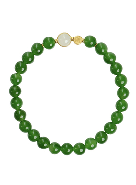 原创天然碧玉圆珠18金女手链礼物