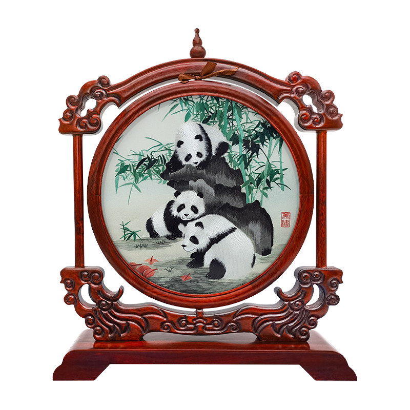 熊猫蜀绣双面绣摆件成都文创礼物