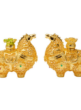 黄铜鎏金《花丝马上发财》马摆件