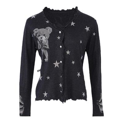 TCH私服蝴蝶结小熊烫钻时尚长袖针织开衫女秋冬新款T72C43E5097