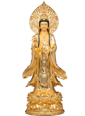 三圣铜鎏金佛像摆件家居佛堂