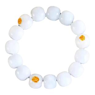 新疆和田玉手串男带皮籽料羊脂白玉手链老型珠女桶珠转运珠路路通