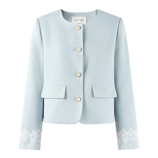 秋水伊人甜酷风浪漫柔美上衣2026年春季新款蕾丝花边简约短款外套