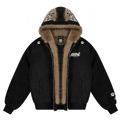 404MOB豹纹猫耳加绒座山雕外套