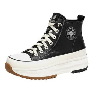 波尔谛奇真皮厚底高帮鞋女2026春季新款运动休闲鞋百搭透气小白鞋