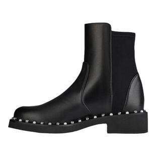 SW 5050 REVERIE BOOTIE 2025新款水晶珍珠装饰方跟短靴女烟筒靴