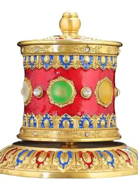 手动指捻转筒民族风铜莲花底座