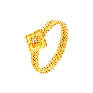 老庙黄金足金999钻石古法四喜戒指花丝编织新中式复古雅致金镶钻