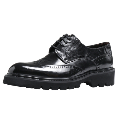 手抓胎牛皮布洛克雕花皮鞋男款厚底英伦商务正装德比鞋时尚休闲潮