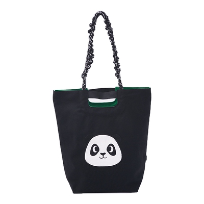 北欧时刻设计感趣味熊猫双面单肩包高级感刺绣原创帆布包包