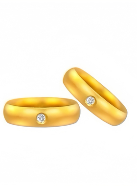 正品点钻素圈戒指金包银实心泥鳅背指环金店同款情侣对戒24k送礼