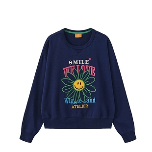 【张雅钦同款】wigglewiggle26年春秋笑脸花卫衣圆领宽松男女同款