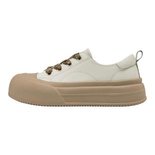 奥康 女鞋春秋季丑萌面包鞋厚底增高百搭圆头板鞋系带大头鞋