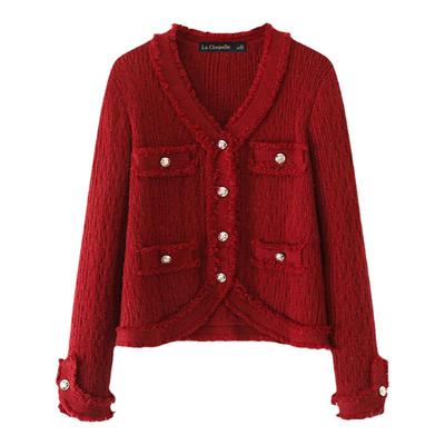 拉夏贝尔亮丝针织衫V领开衫