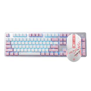 达尔优牧马人樱花粉色机械键盘鼠标套装电竞游戏电脑办公家用女生