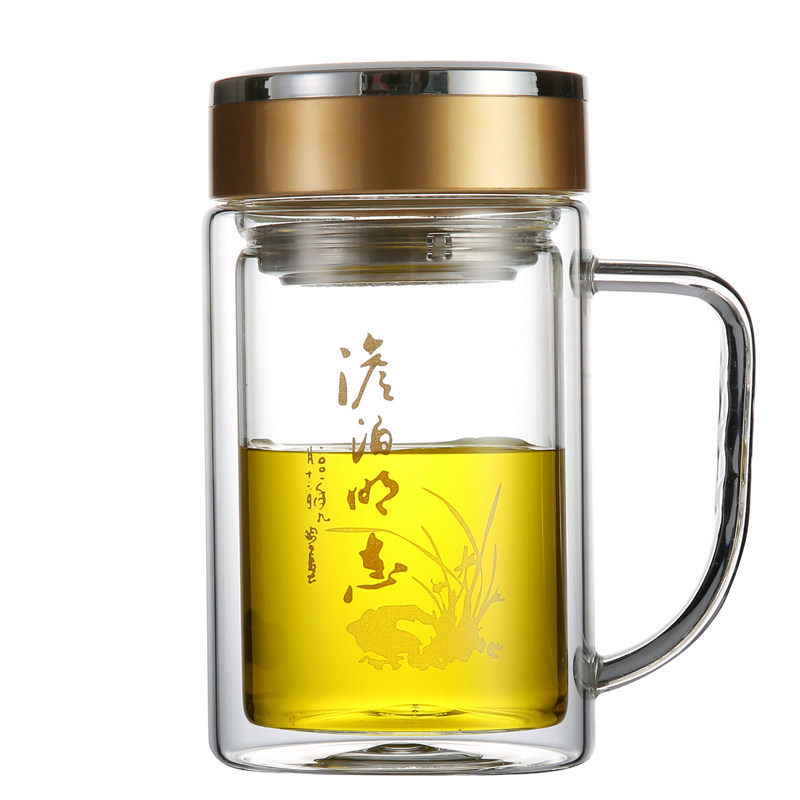 渊之源双层玻璃杯真空办公喝水杯子可定制logo印字企业纪念礼品