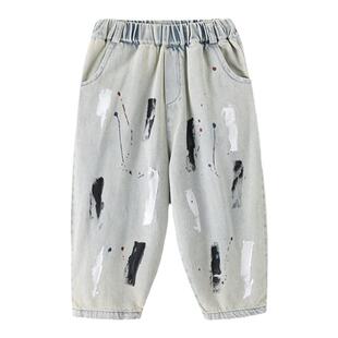 砚台家韩系男童做旧牛仔裤痞帅风帅气秋装新款儿童裤子男宝宝长裤