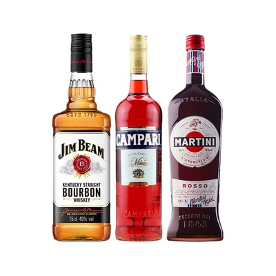 花花公子！白占边波本威士忌+金巴利苦味利口酒+马天尼红味美思