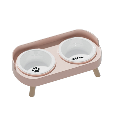 猫碗陶瓷猫食盆猫咪饭碗喝水碗粮碗保护颈椎双碗不易打翻狗狗饭盆