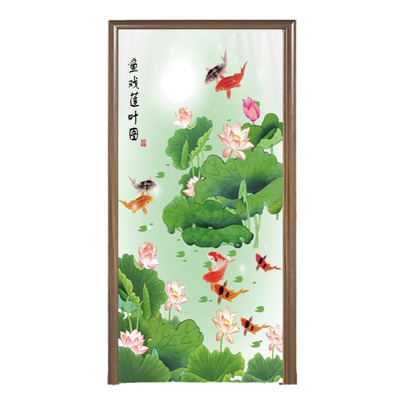 魔术贴门帘隔断帘挡空调卫生间客厅卧室帘子免打孔伸缩杆粘贴荷花