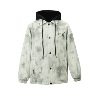 派克服男痞帅连帽夹克假两件可拆卸潮百搭加绒保暖外套2025冬季款