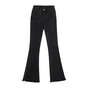 毛边微喇裤女2026新款春版型超好看复古烟灰色高腰显瘦喇叭牛仔裤