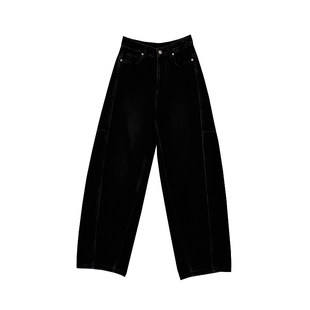 包容腿型巨显瘦~黑灰弯刀加绒牛仔裤女秋冬新款直筒宽松阔腿长裤