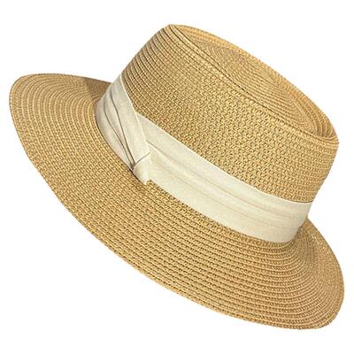 法式平顶遮阳防晒草编沙滩帽女