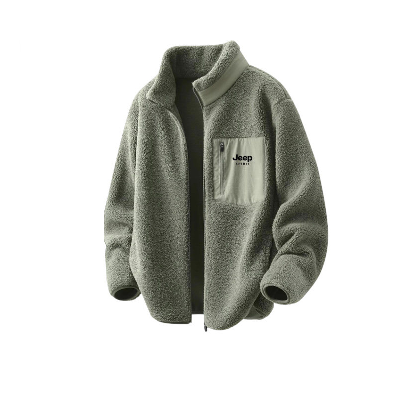 JEEP吉普加厚摇粒绒冲锋衣内胆棉衣男秋冬保暖夹克抓绒棉服外套L