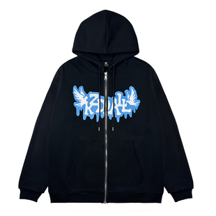 KZDALL原创设计和平鸽毛巾绣开衫拉链外套加绒复古秋冬卫衣男女