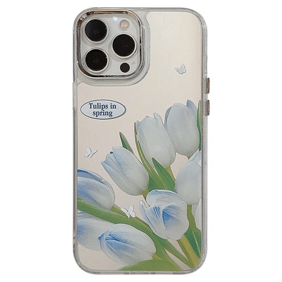 Blue tulip mirror case适用iphone 11 12 13 14 15 16 plus 17 pro max