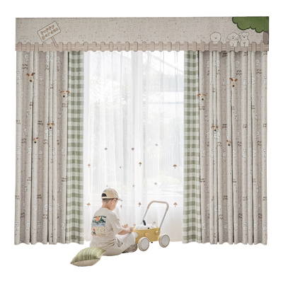 金蝉窗帘抗菌卡通风重磅仿棉麻