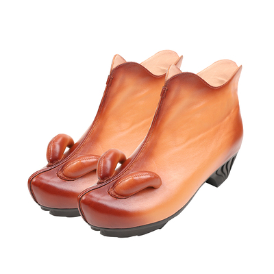 真皮短靴女2025新款羊角冬靴